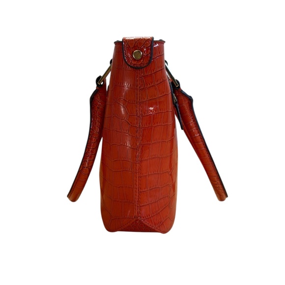 Anne Klein Faux Croc Embossed Tote Bag Orange Shoulder Purse Gold Hardware - Picture 7 of 16